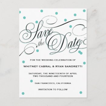 Elegant Dot Blue Save The Date Announcement Postcard by envelopmentswedding at Zazzle