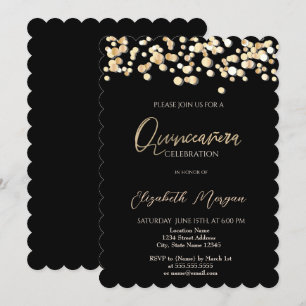 Elegant Dots, Confetti Black Quinceañera  Invitation