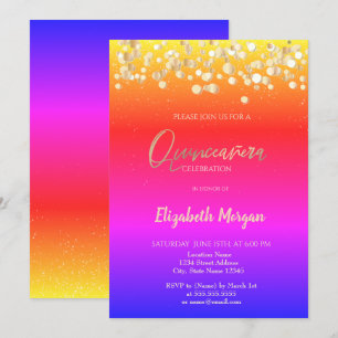 Elegant Dots, Confetti Colorful Ombre Quinceañera Invitation
