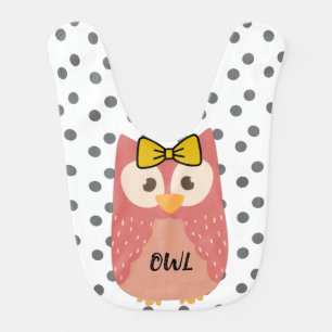 Elegant dots cute pink owl baby bib