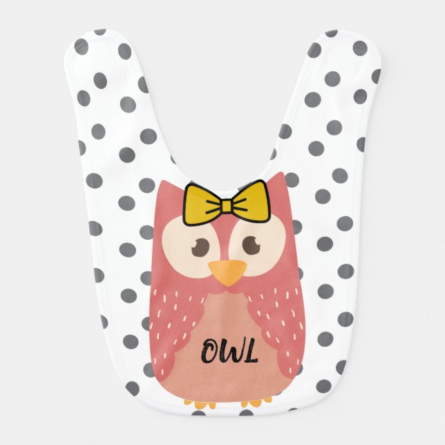Elegant dots cute pink owl  baby bib (Front)