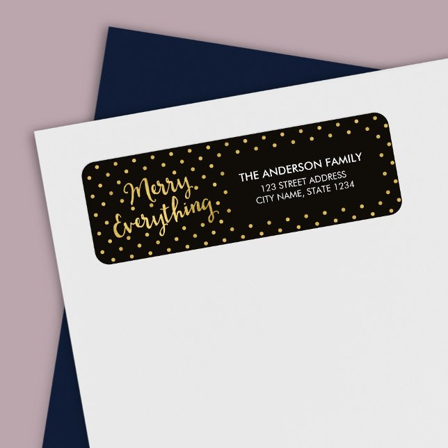 Elegant Dots Faux Gold Merry Everything Address Label (Creator Uploaded)