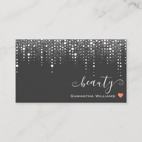 Elegant Dotted Drips with Chic Silver Rain on Gray Business Card