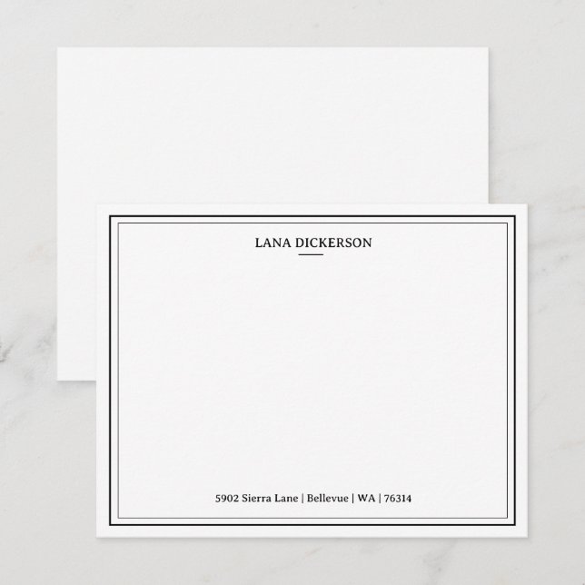 Elegant Double Border Personalized Stationery Flat Note Card (Front/Back)