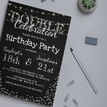 Elegant Double Celebration Birthday Party Invitation<br><div class="desc">Elegant birthday party invitation for a double celebration,  featuring string fairy lights,  silver glitter and white font template on a black background that can be changed to any color.</div>
