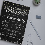 Elegant Double Celebration Birthday Party Invitation<br><div class="desc">Get ready to dazzle your guests with these enchanting double birthday party invitations! Featuring magical string fairy lights, faux silver glitter, and a fun white font template on a black background that you can easily change to any color. Your double birthday celebration will become the talk of the town with...</div>
