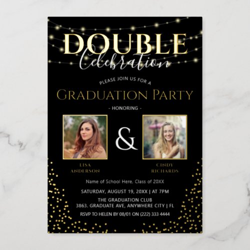 Elegant Double Celebration Graduation Party Gold Foil Invitation