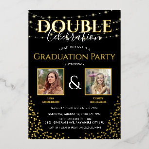 Elegant Double Celebration Graduation Party Gold Foil Invitation
