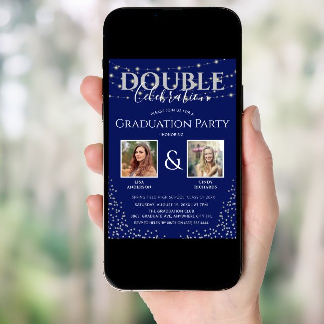 Elegant Double Celebration Graduation Party Invitation (Front Digital)