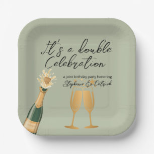 Elegant Double Celebration Green Joint Birthday Paper Plates