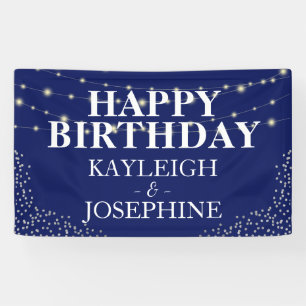 Elegant Double Celebration Navy Birthday Party Banner