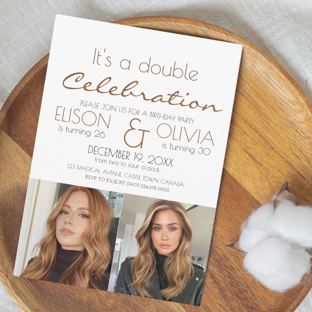 Elegant Double Celebration Photo Birthday Party Invitation (Creator Uploaded)
