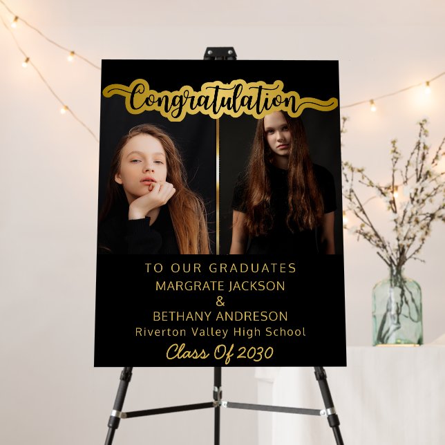 Elegant Double Graduation Photo Grads Welcome  Foam Board (In Situ (Stand))