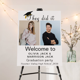 Elegant Double Graduation Photo Grads Welcome Foam Board
