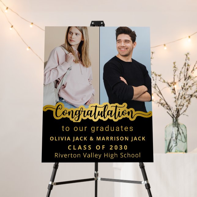 Elegant Double Graduation Photo Grads Welcome  Foam Board (In Situ (Stand))