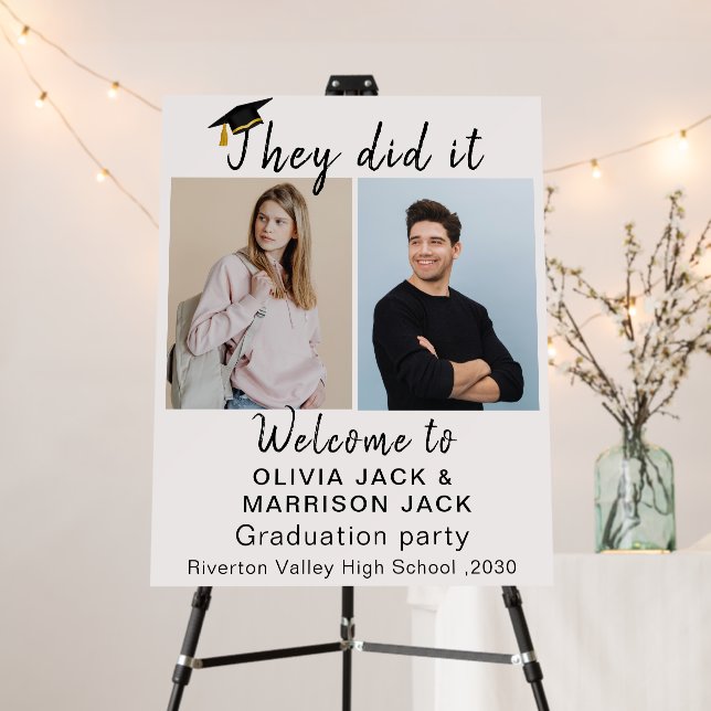 Elegant Double Graduation Photo Grads Welcome  Foam Board (In Situ (Stand))