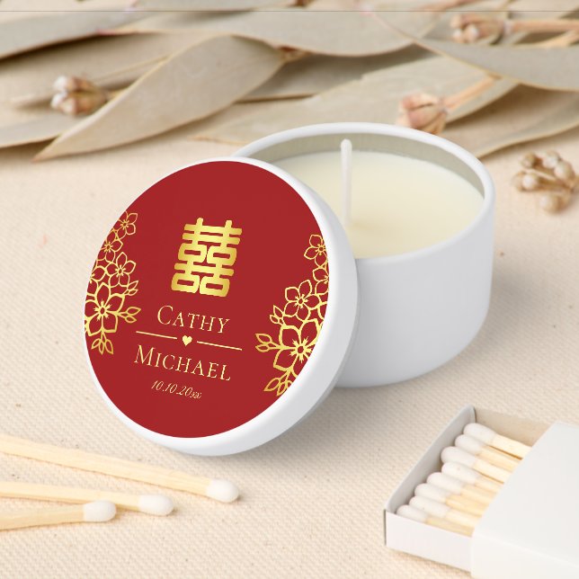 Elegant double happiness Chinese wedding floral Mini Candle Favors (Insitu)