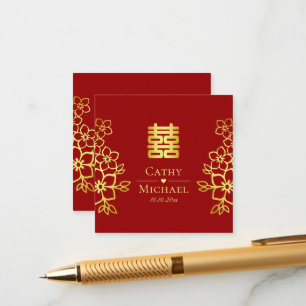 Elegant double happiness Chinese wedding thank you Enclosure Card