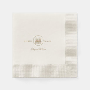 Elegant Double Happiness Modern Asian Gold Wedding Napkins