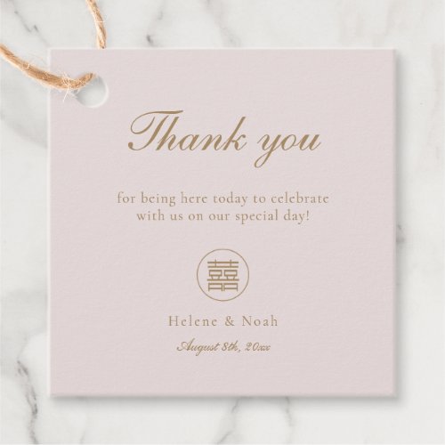 Elegant Double Happiness Pink Modern Asian Wedding Favor Tags