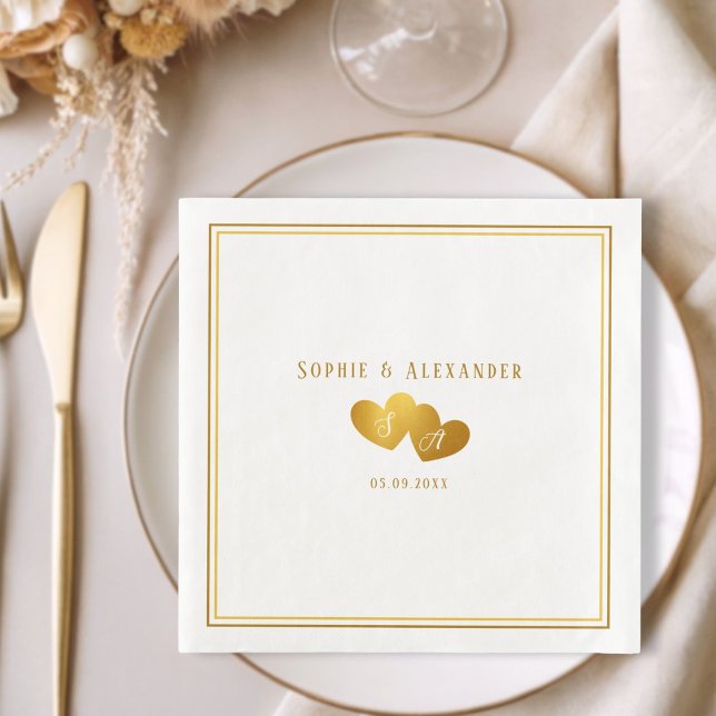 Elegant Double Heart Initials Wedding Paper Dinner Napkins (Elegant Double Heart Initials Wedding Paper Dinner Napkins)