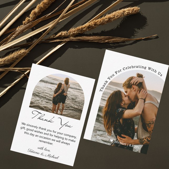 Elegant Double Photo Arch Wedding Thank You  Note Card (Creator Uploaded)