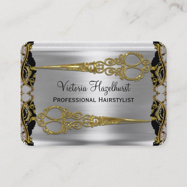 Elegant Double Scissors French Shadow Hairstylist Business Card (Front)