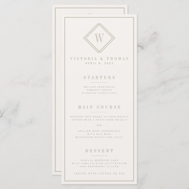 Elegant Double-Sided Beige Minimalist Wedding Menu (Front/Back)
