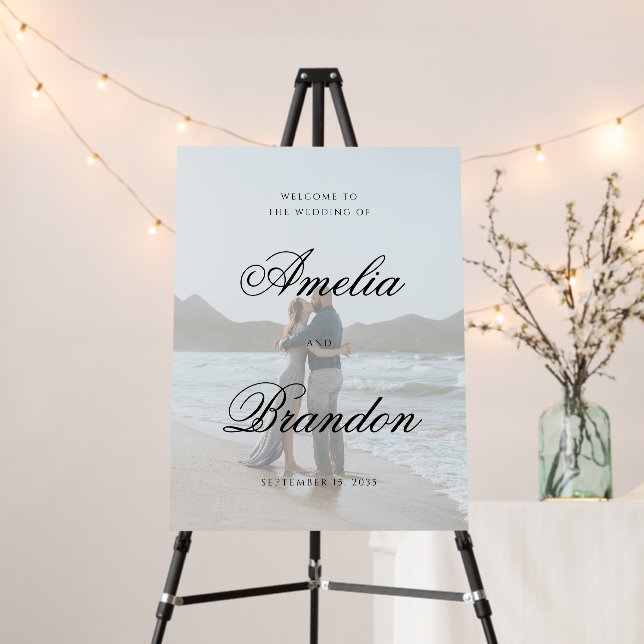 Elegant Double-sided Photo Script Wedding Welcome Foam Board (In Situ (Stand))