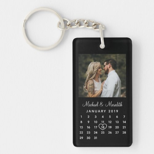 Elegant Double Sided Wedding Anniversary Calendar Keychain