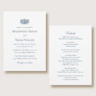 Elegant Double-sided Wedding Invitation Blue