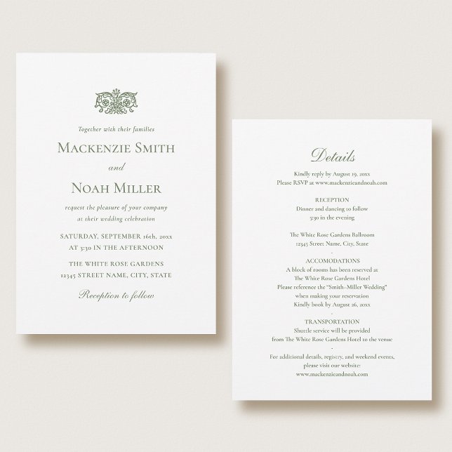 Elegant Double-sided Wedding Invitation Green (Creator Uploaded)