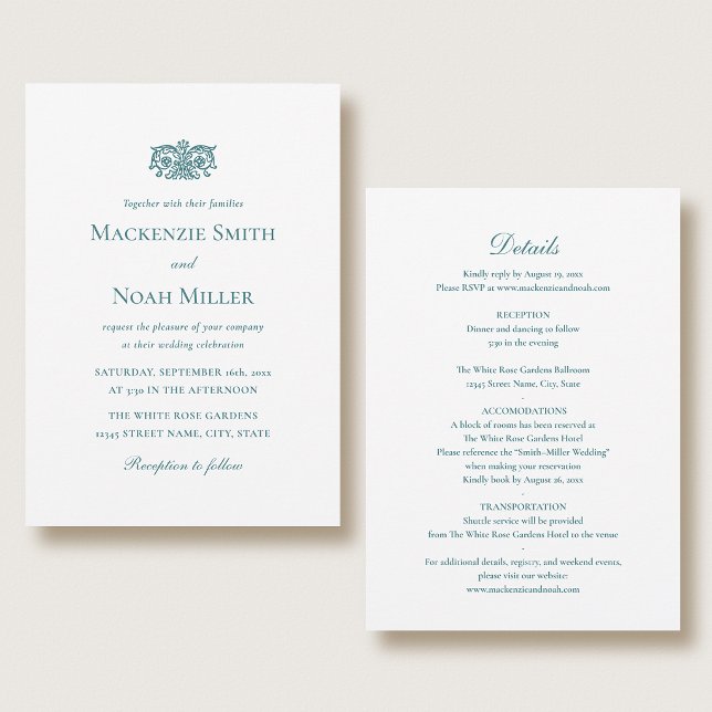 Elegant Double-sided Wedding Invitation Teal (Creator Uploaded)
