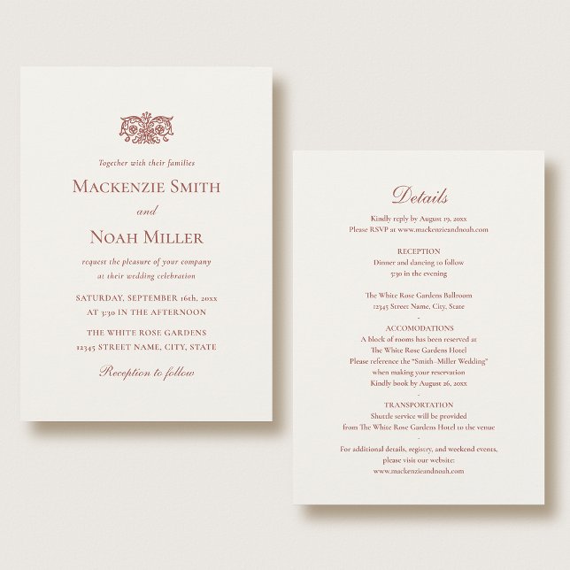 Elegant Double-sided Wedding Invitation Terracotta (Creator Uploaded)