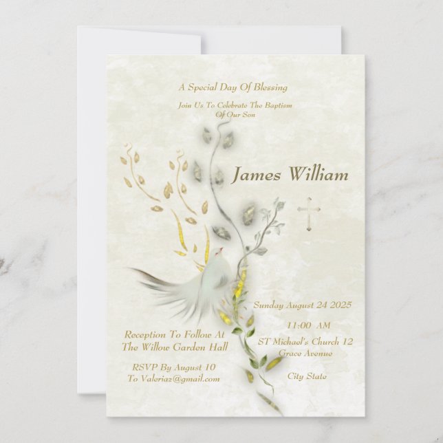 Elegant Dove Christening Invitation (Front)