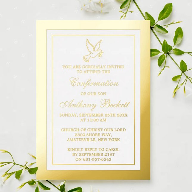Elegant Dove Holy Communion Or Confirmation Real Foil Invitation (Creator Uploaded)