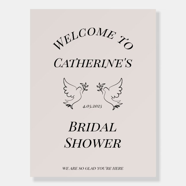 Elegant Dove Inspired Bridal Shower Welcome Sign (Front)