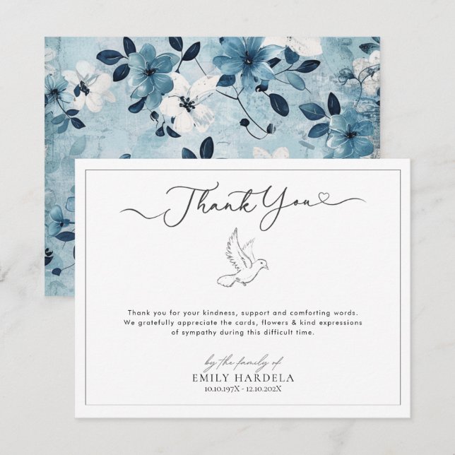 Elegant Dove Sympathy Acknowledgment Thanks Card (Front/Back)