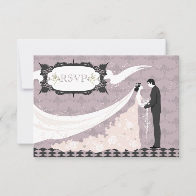 Elegant Doves, Bride & Groom RSVP Wedding Card (Front)