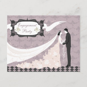 Elegant Doves, Bride & Groom Vector Engagement Invitation