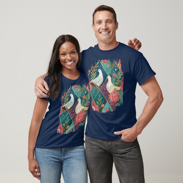 Elegant Doves Pink Floral & Gold Geometric Unisex T-Shirt (Unisex)