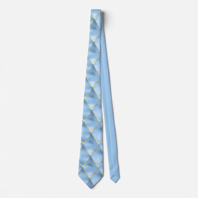 Elegant Dragon Scale Baby Blue Gold Pattern Neck Tie (Front)