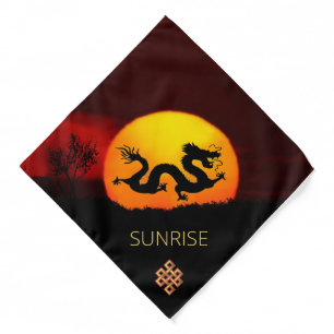 Elegant dragon silhouette, endless knot & sunrise bandana