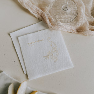 Elegant Dragon Sketch Wedding Custom Gold Foil Napkins