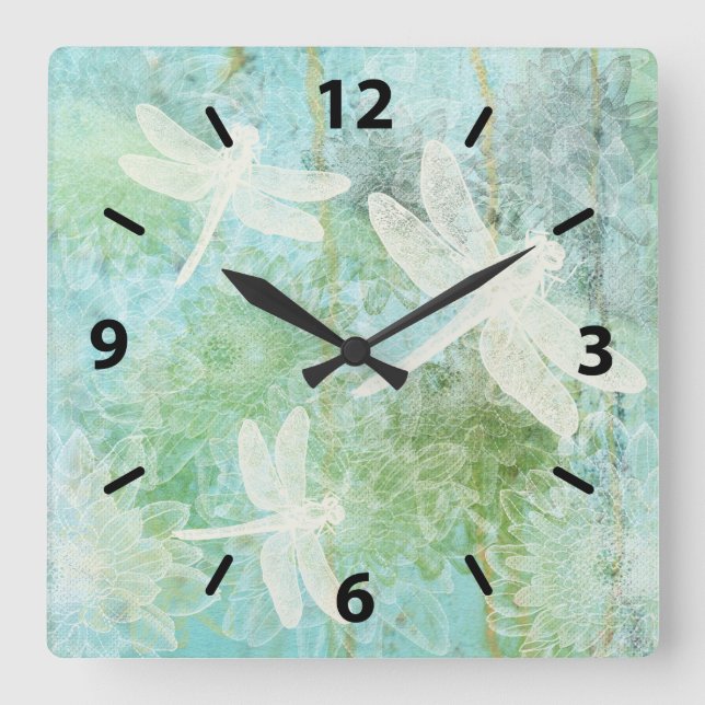 Elegant Dragonflies Art Square Wall Clock (Front)