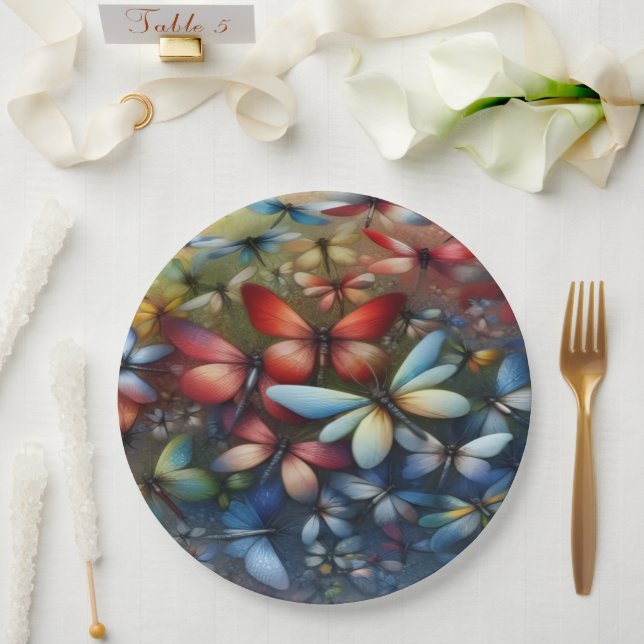 Elegant Dragonflies Paper Plates (Wedding)