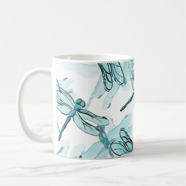 Elegant Dragonflies: Watercolor Wonder Coffee Mug (Left)