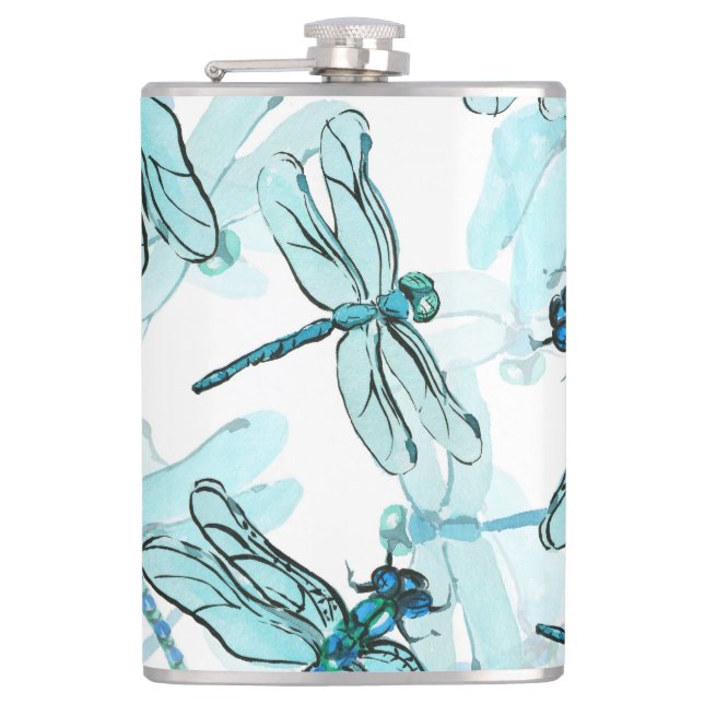 Elegant Dragonflies: Watercolor Wonder Flask (Front)