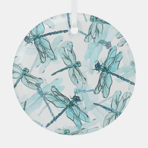 Elegant Dragonflies Watercolor Wonder Glass Ornament