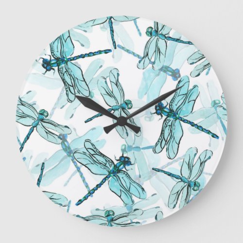 Elegant Dragonflies Watercolor Wonder Large Clock